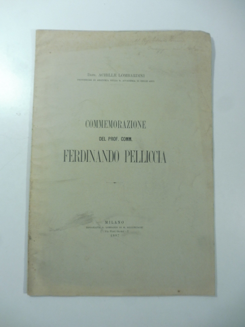 Commemorazione del Prof. Comm. Ferdinando Pelliccia